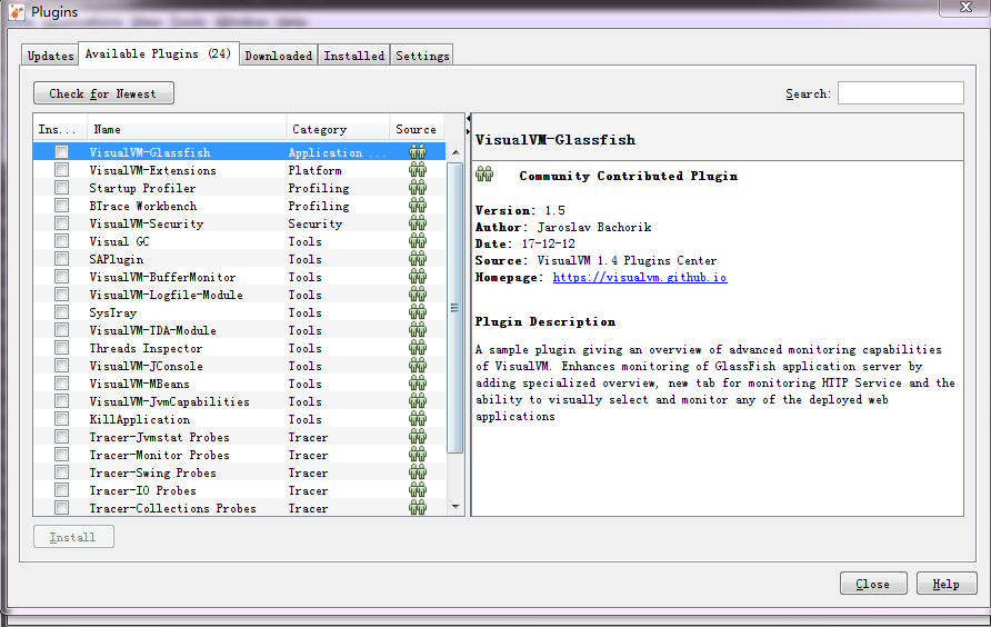 visualvm插件页面